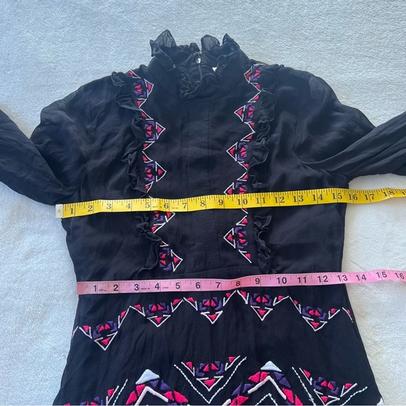 Rococo Sand RARE Silk T-Back Embroidered Long Sleeve Mini Dress - Picture 12 of 13